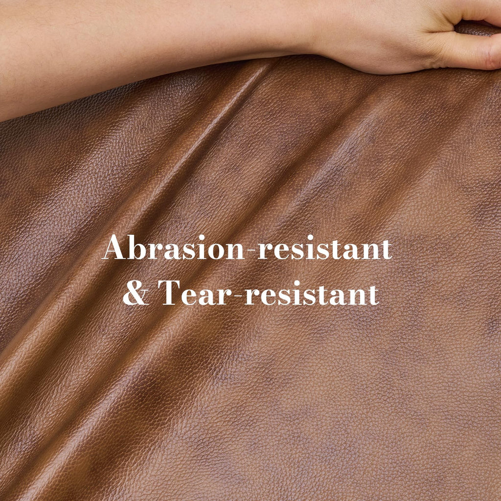 Square Genuine Leather Pouf Ottoman, No-Assembly Modern Footrest (Brown)