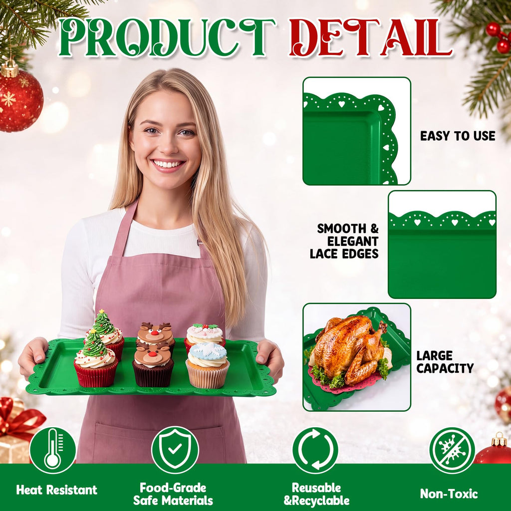 12 Pcs Christmas Plastic Serving Tray Rectangle Serving Platters