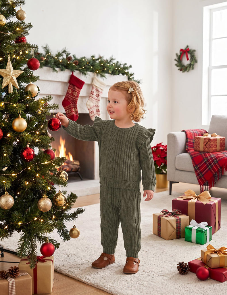 Toddler Clothes for Girls Fall Ribbed Knit Top and Pants Sets
