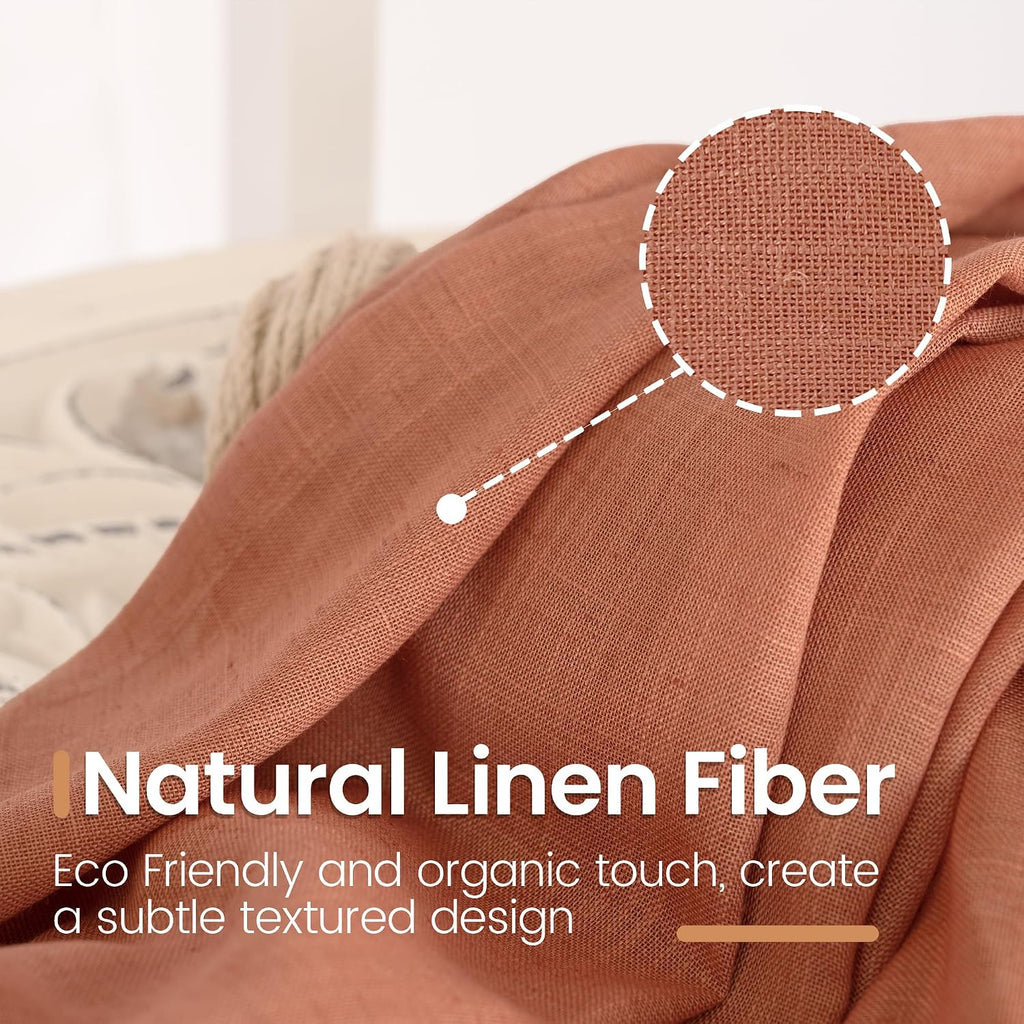 Natural Linen Curtains 72 Inches Long Windows - Rod Pocket Light Filtering Drapes for Farmhouse Living Room Dining - Set of 2