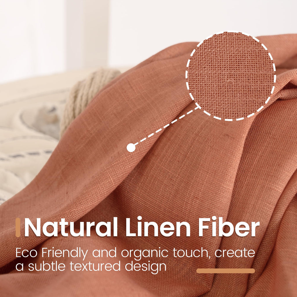 Terracotta Linen Curtains 54 Inch Length for Short Living Room, Semi Sheer Burnt Orange Drapes Boho Rustic Decor with