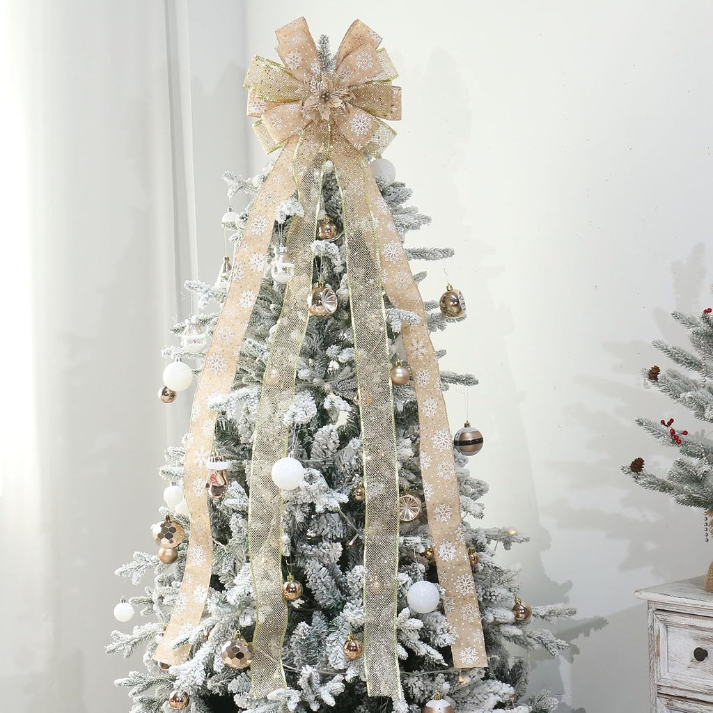 Gold Large Christmas Tree Bow Topper Decorations Indoor