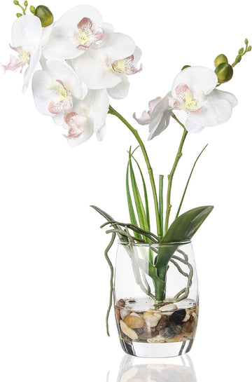 14.5" Artificial White Orchid Centerpiece in Glass Vase