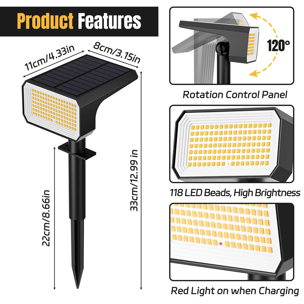 Solar Spot Lights Outdoor Waterproof, 10 Pack, 118 LED Warm White