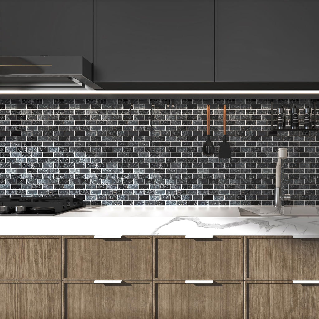 Glass Mosaic Tile Backsplash Black 12 Inch 5 sq.ft