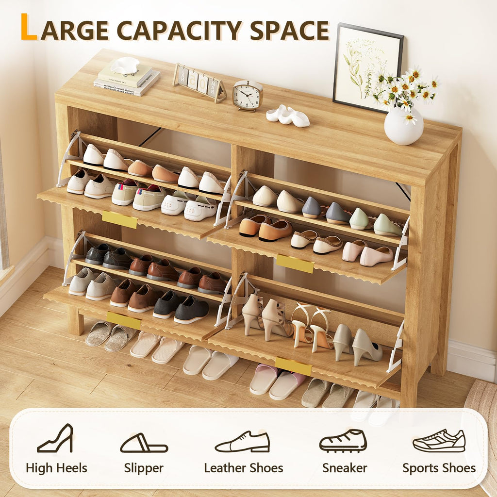 47" Fluted Shoe Cabinet Stoarge with 4 Flip Drawers