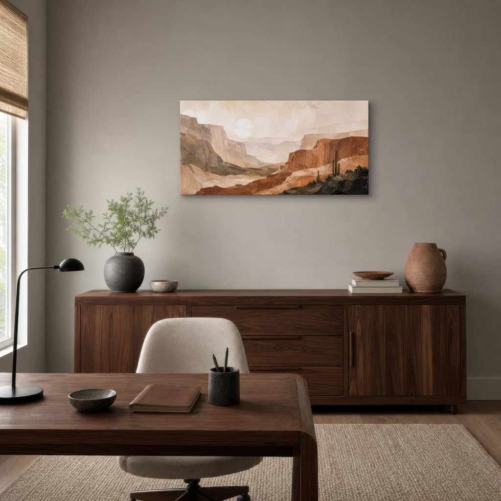 Desert Canvas Wall Art, 40 x 20 Inch Warm Southwest Cactus Landscape Print, Terracotta Neutral Horizontal Wall Decor