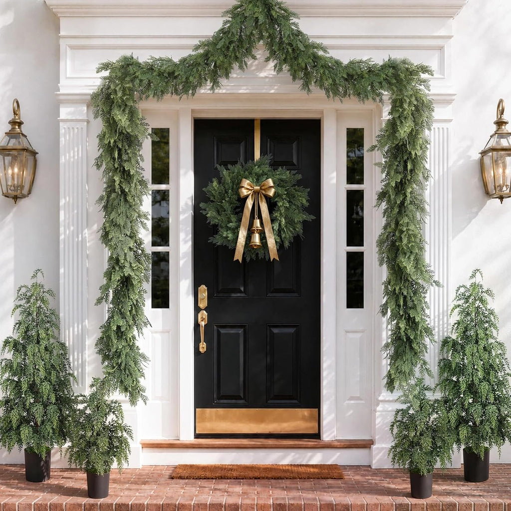 Christmas Garland 9FT Decorations Real Touch Cedar Cypress Pine Greenery Artificial Green Christmas Garland - Set of 9