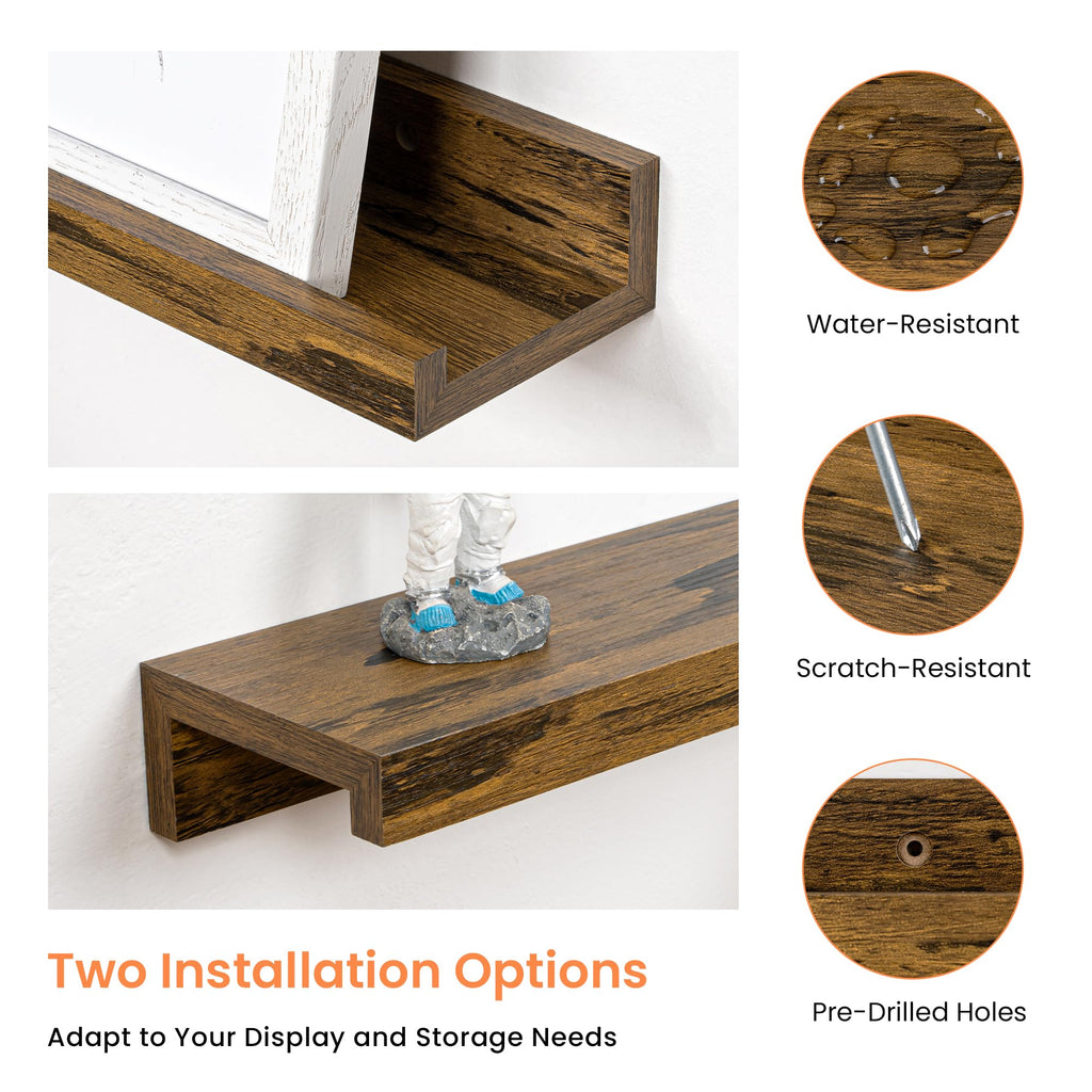 Picture Ledge Shelf, 44 inch Floating Wood Shelves Set of 2, Rustic Brown