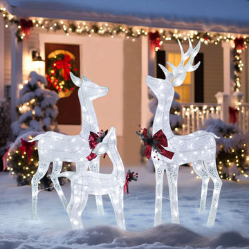 Outdoor Christmas Decoration Lighted Deer Family Set Indoor, Christmas Holiday Yard Decor 3-Piece Moose Set for Lawn
