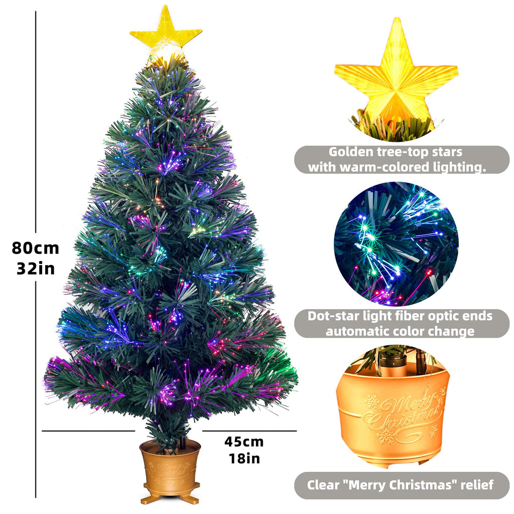32inch Green Pre-lit Small Fiber Optic Tabletop Christmas Tree