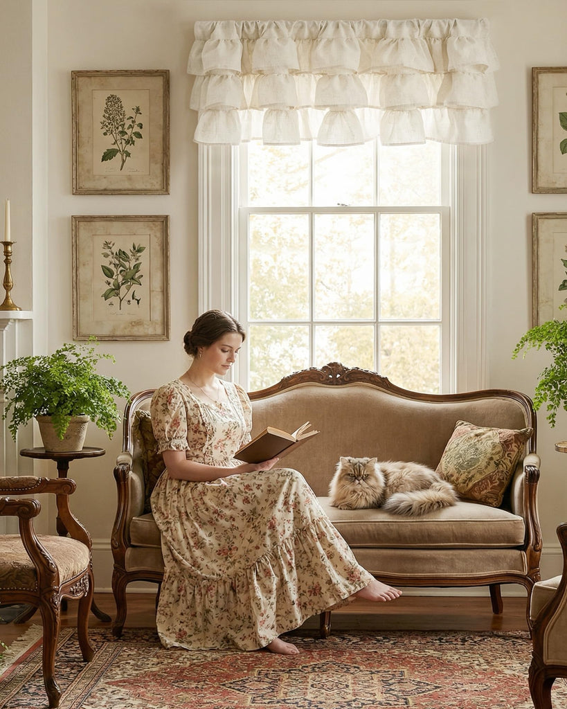 Linen Ruffle Farmhouse Valances for Windows, 52"W x 18"L, 1 Panel