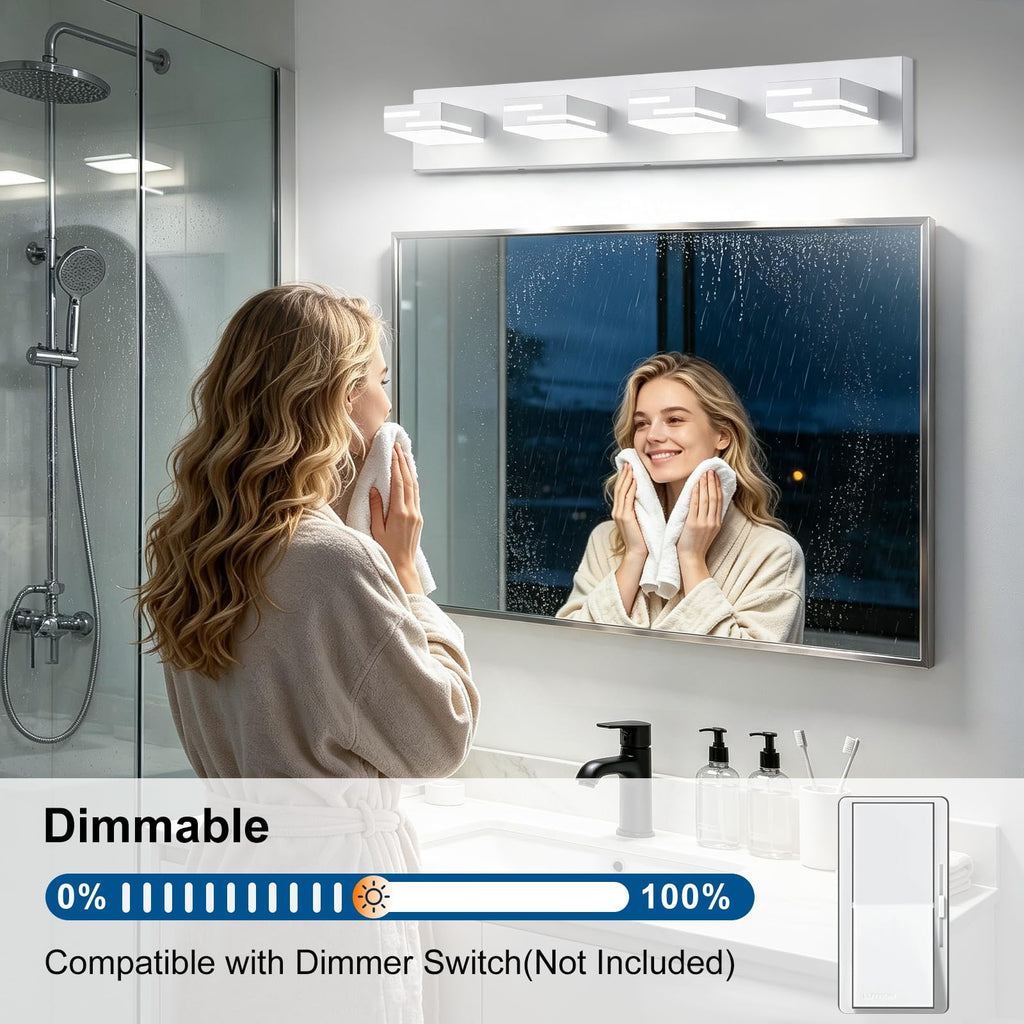 LED Modern Bathroom Vanity Light Fixtures, Dimmable White Vanity Lights Lighting Fixtures Over Mirror, with 360°