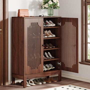 Shoe Cabinet with Doors, 5-Tier Shoe Storage Cabinet with Adjustable Shelves, 20 Pairs Wooden Shoe Rack Organizer