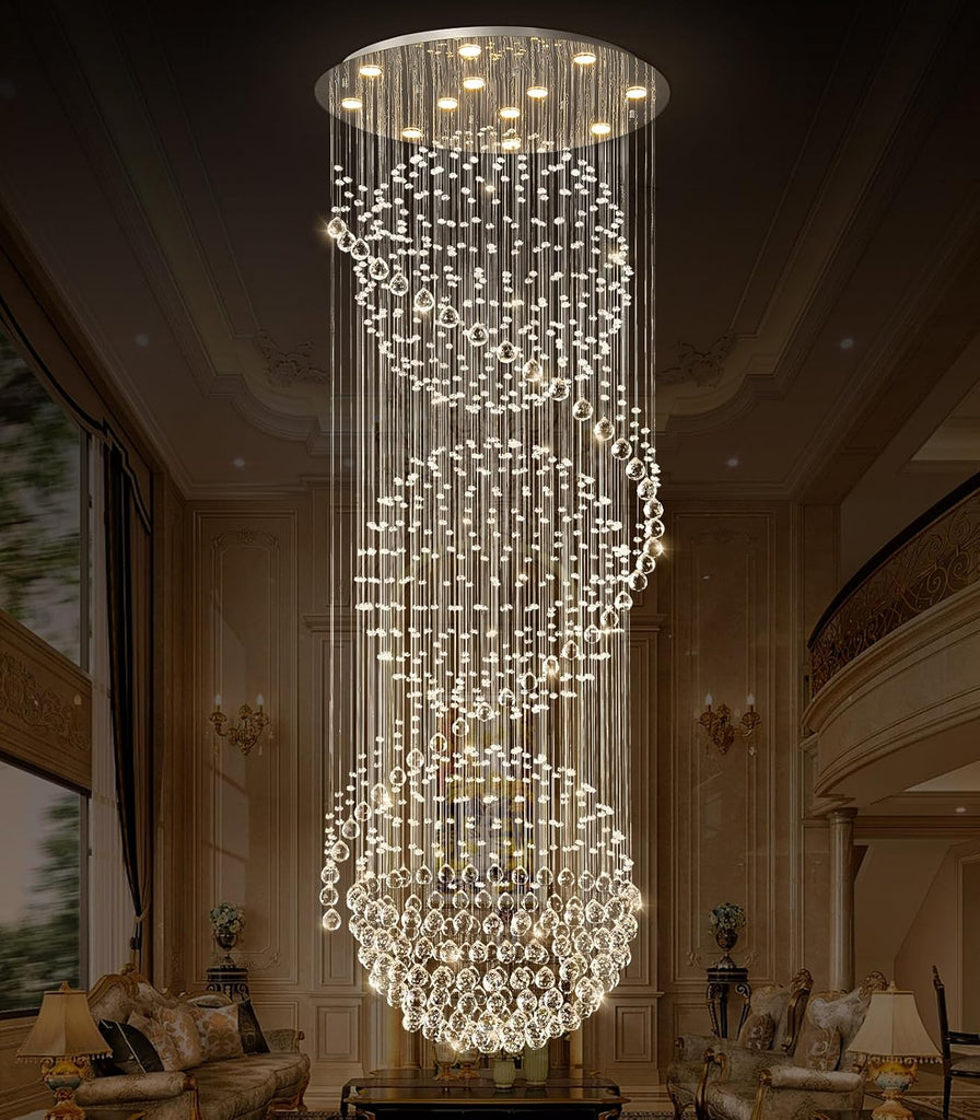 D32'' x H100'' Crystal Chandelier for Entryway High Ceiling Chandeliers Glam Chandelier Modern Large Raindrop Chandeliers LED Dimmable Light Fixtures for Staircaes Foyer Living Room A100-B0DPMF96CJ
