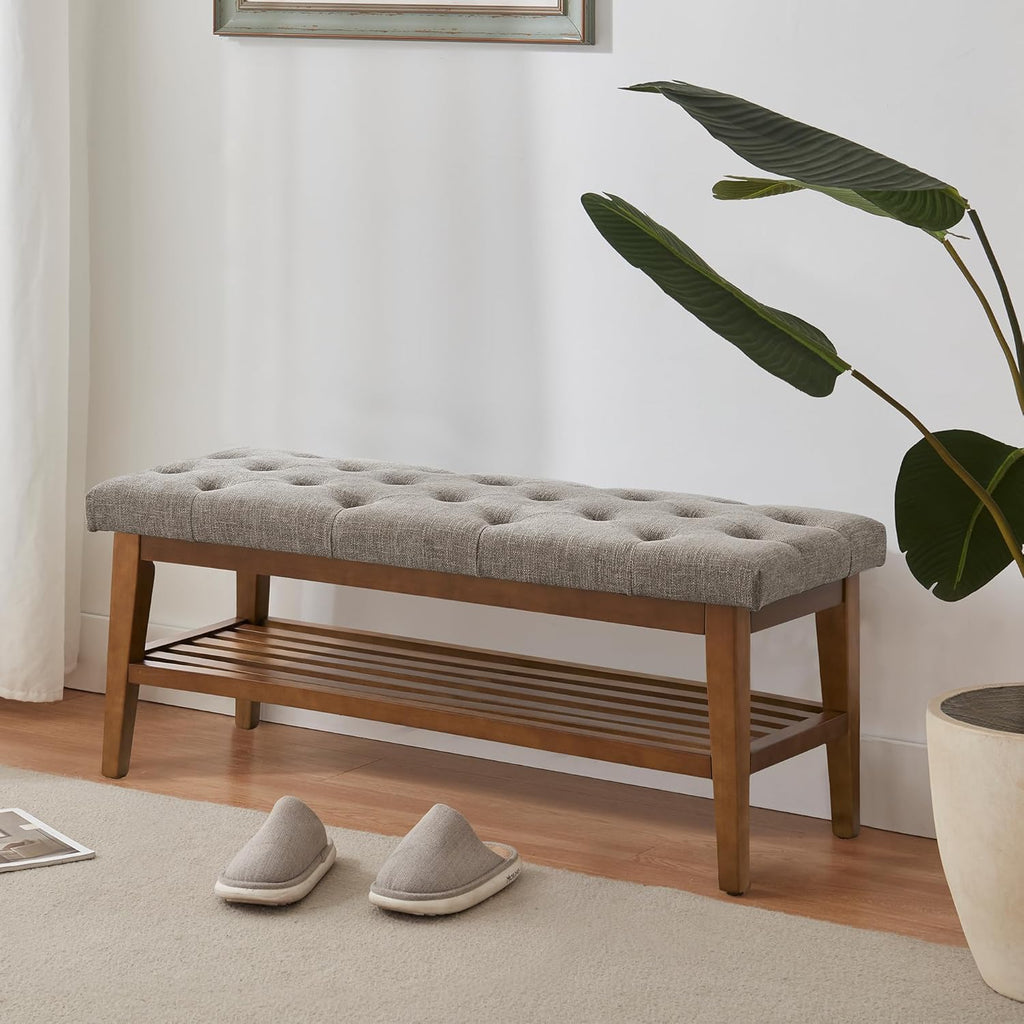 Entryway Shoe Bench, End of Bed Bench,Upholstered Button-Tufted Bench , Fabric Ottoman Bench , Padded Bench with