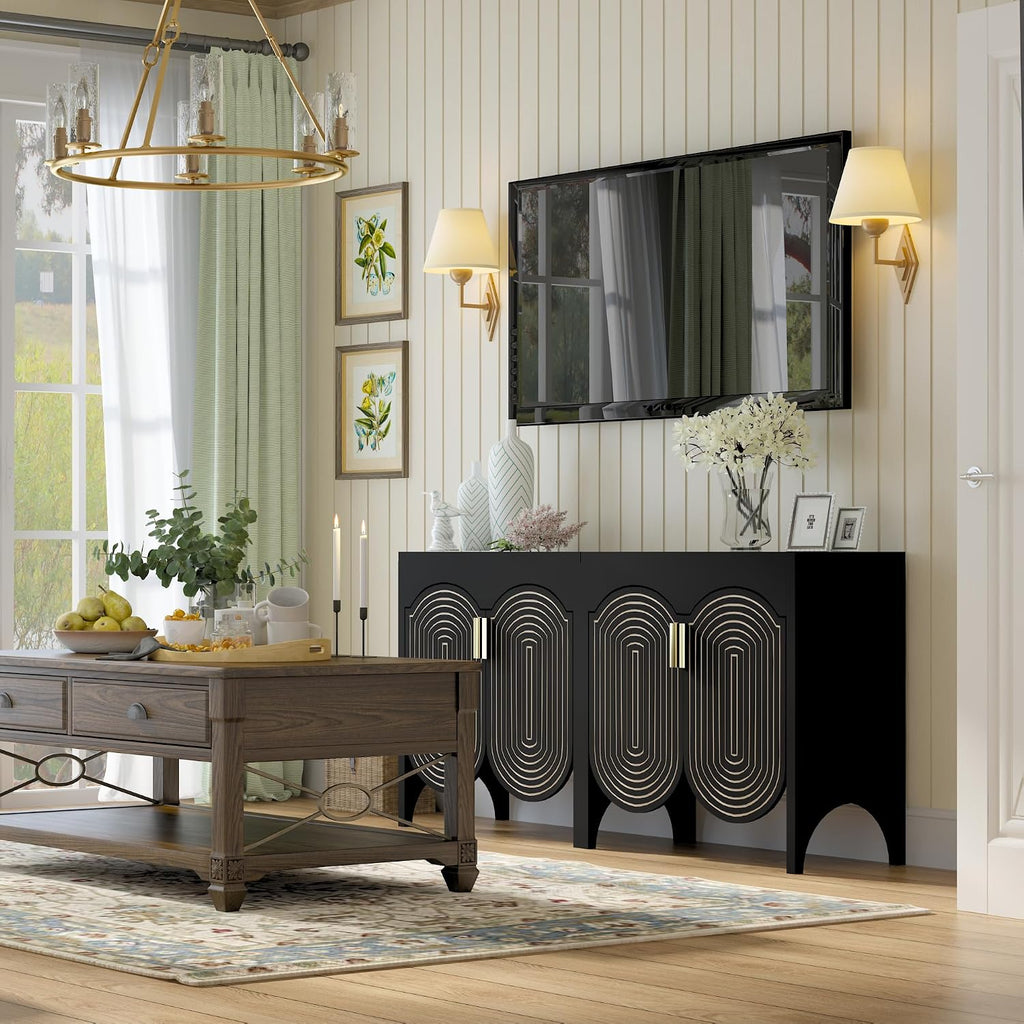 Fluted Sideboard Cabinet with Storage,Buffet Cabinet with Adjustable Shelves,Accent Storage Cabinets with Carved Arc