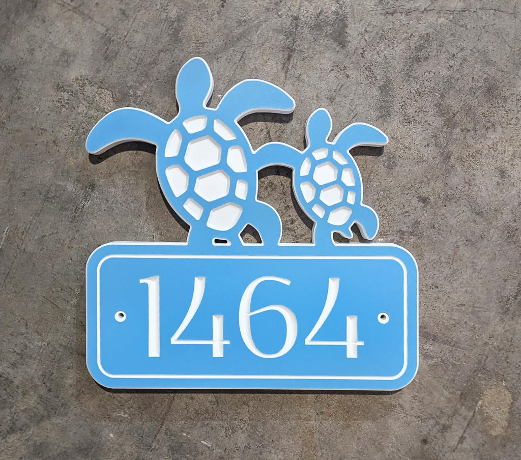 Coastal Address sign - Carved PVC with sea turtle Design, Weatherproof