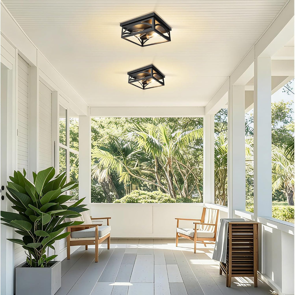 Black Square Flush Mount Ceiling Light, Farmhouse Ceiling Light Fixture for Hallway Porch Kitchen
