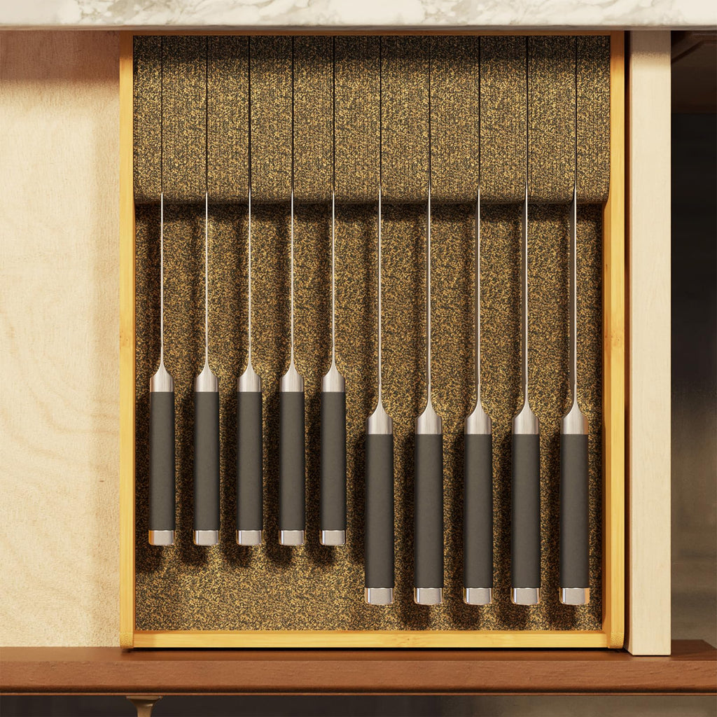 Large Knife Drawer Organizer Bamboo Insert Dock, Kitchen Steak Knives Holder Organizers Block for Drawer in Storage