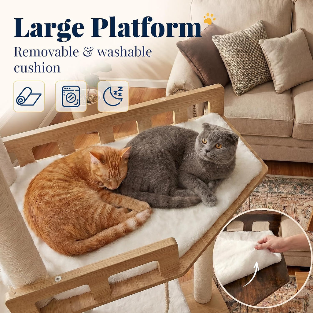 Wooden Cat Tree Tower with Large Condos, 2 Platforms
