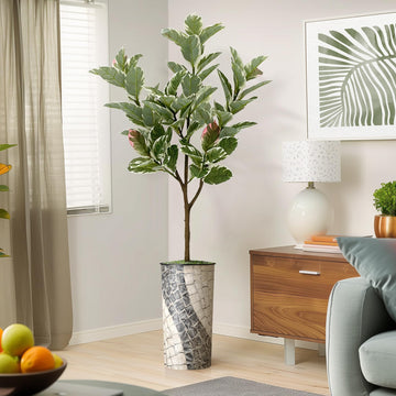Tree in Geometric Pattern Planter, Fake Rubber Silk TRE for Indoor and Outdoor Home Decoration - 70" Overall Tall