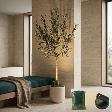 5FT Artificial Matte Olive Tree with Large Planter & Light