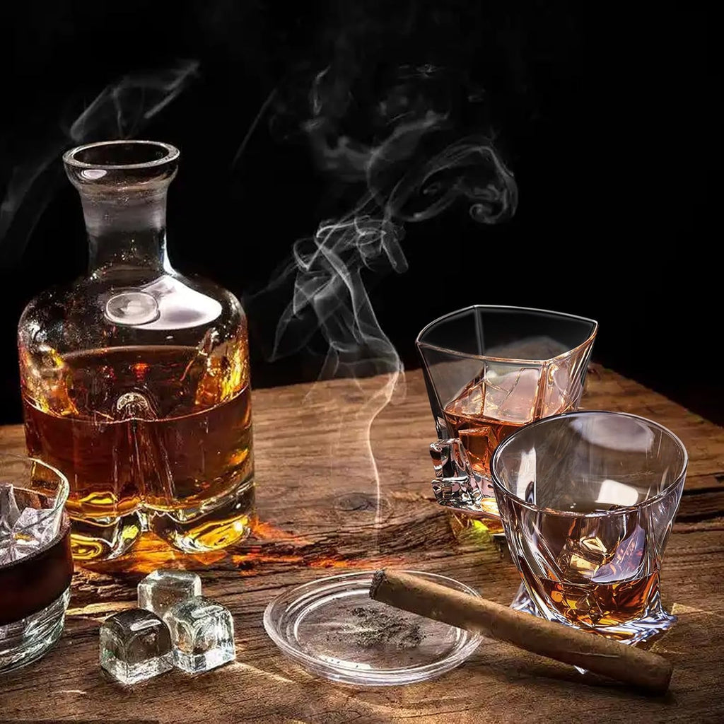 Crystal Whiskey Glasses Set of 6-10oz Old Fashioned Rocks Glasses with 3 Unique Designs - Heavy Base Tumblers for