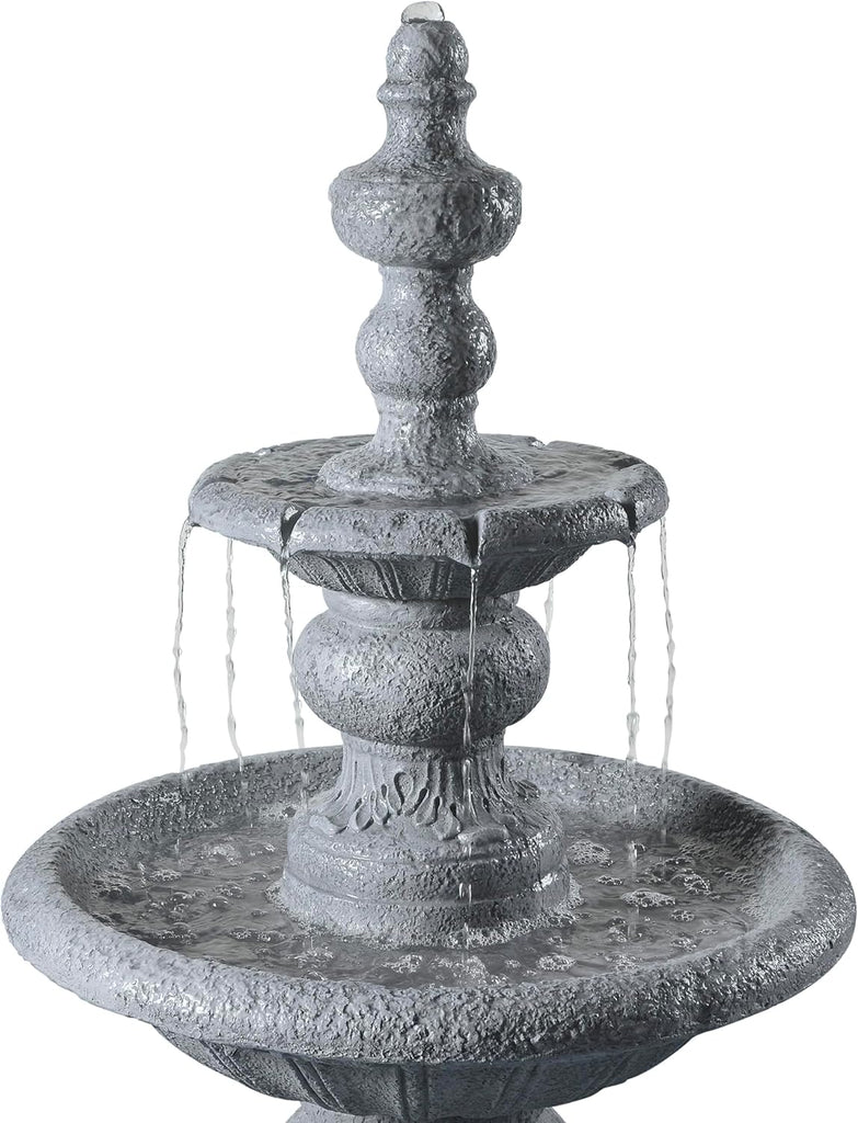 52.56 in. Outdoor Two-Tier Water Fountain with Realistic ICY Stone Texture Living Spaces Creating a Calming Oasis