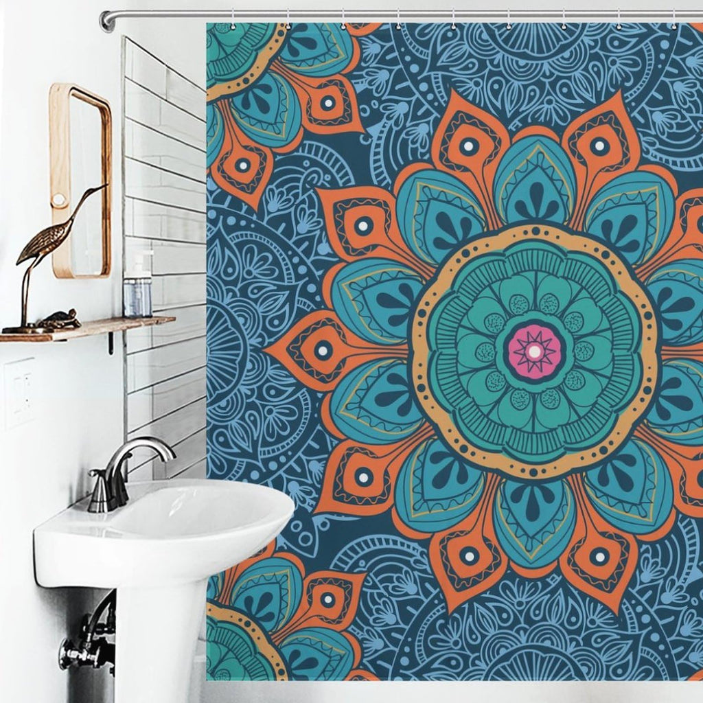Mandala Bohemian Shower Curtain Indian Hippie Art Abstract Floral Texture Pattern Waterproof Fabric Bathroom Curtains