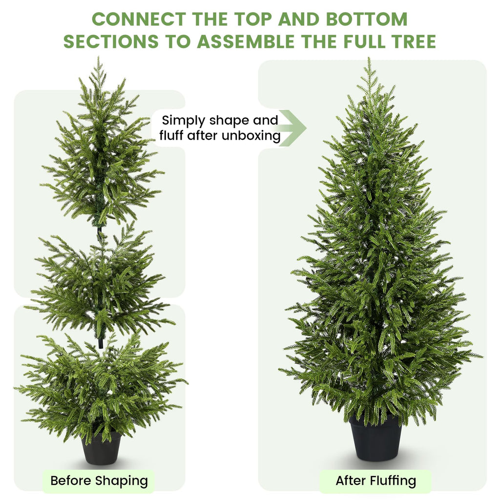 4ft 2Pack Artificial Cedar Topiary Trees 2 Pack, Real Touch Cedar Tree Potted UV Resistant Evergreen Tree for Outdoor