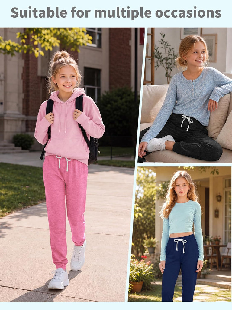 4 Pack Girls Quick Dry Jogger Sweatpants Activewear with Pockets