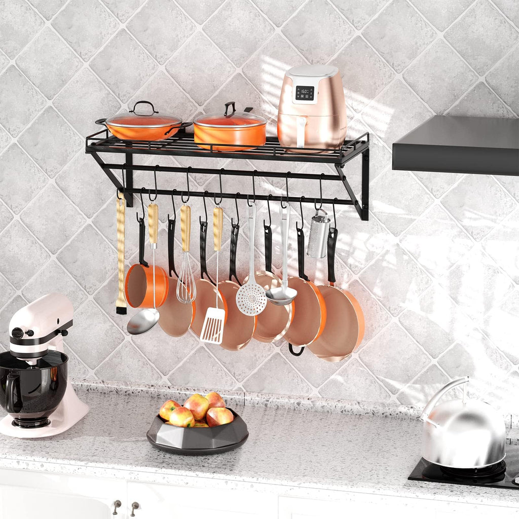 31" Pot Rack Wall Mounted, Pot Organizer with 2 Tier Hanging Rails