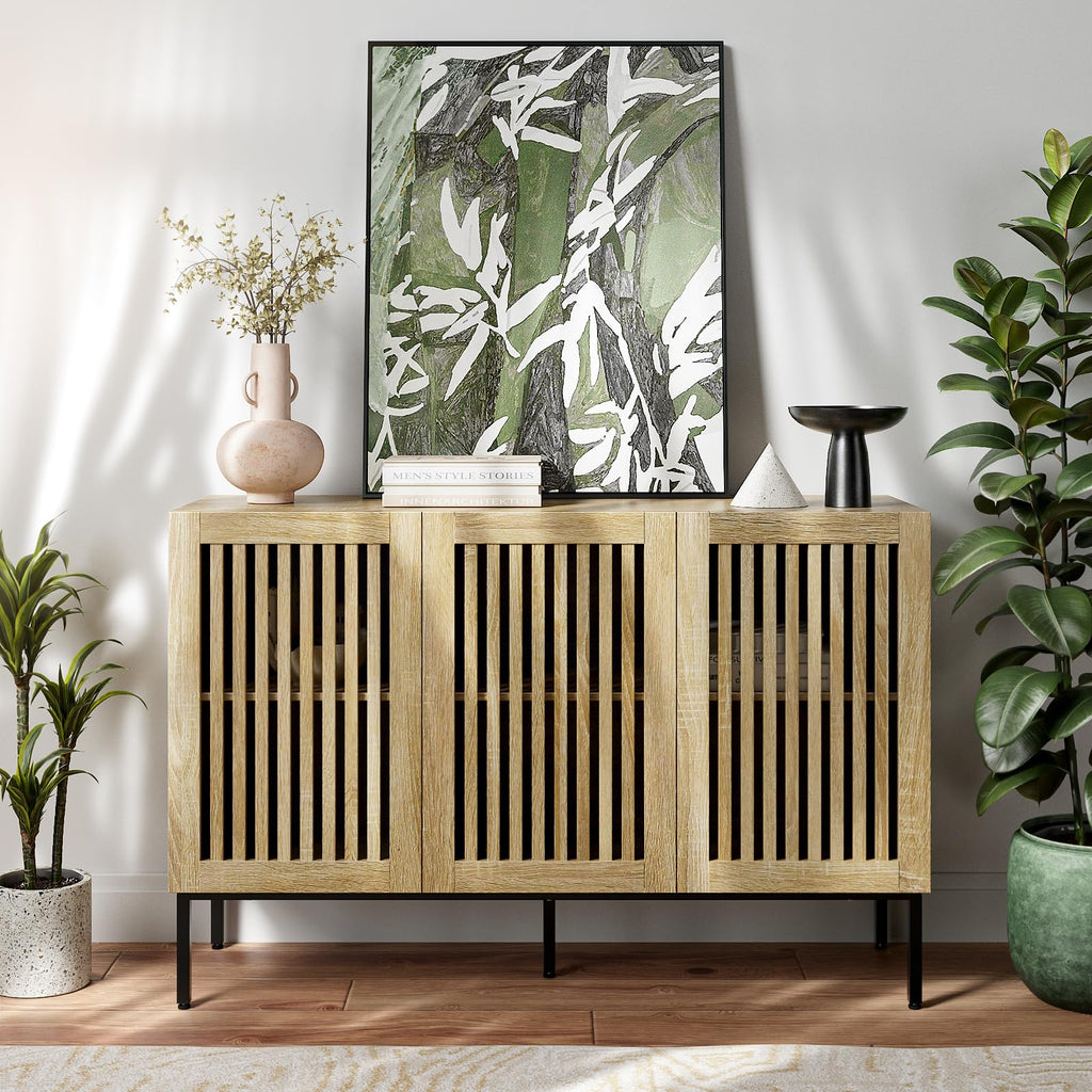 Buffet Cabinet with Storage, 47" Farmhouse Console Table with Metal Base and Adjustable Shelves, Sideboard Coffee Bar