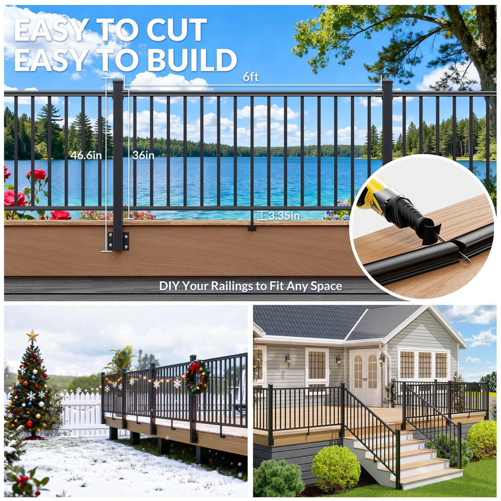 36in H x 6ft W Modular Side Mount Aluminum Deck Railing Kit