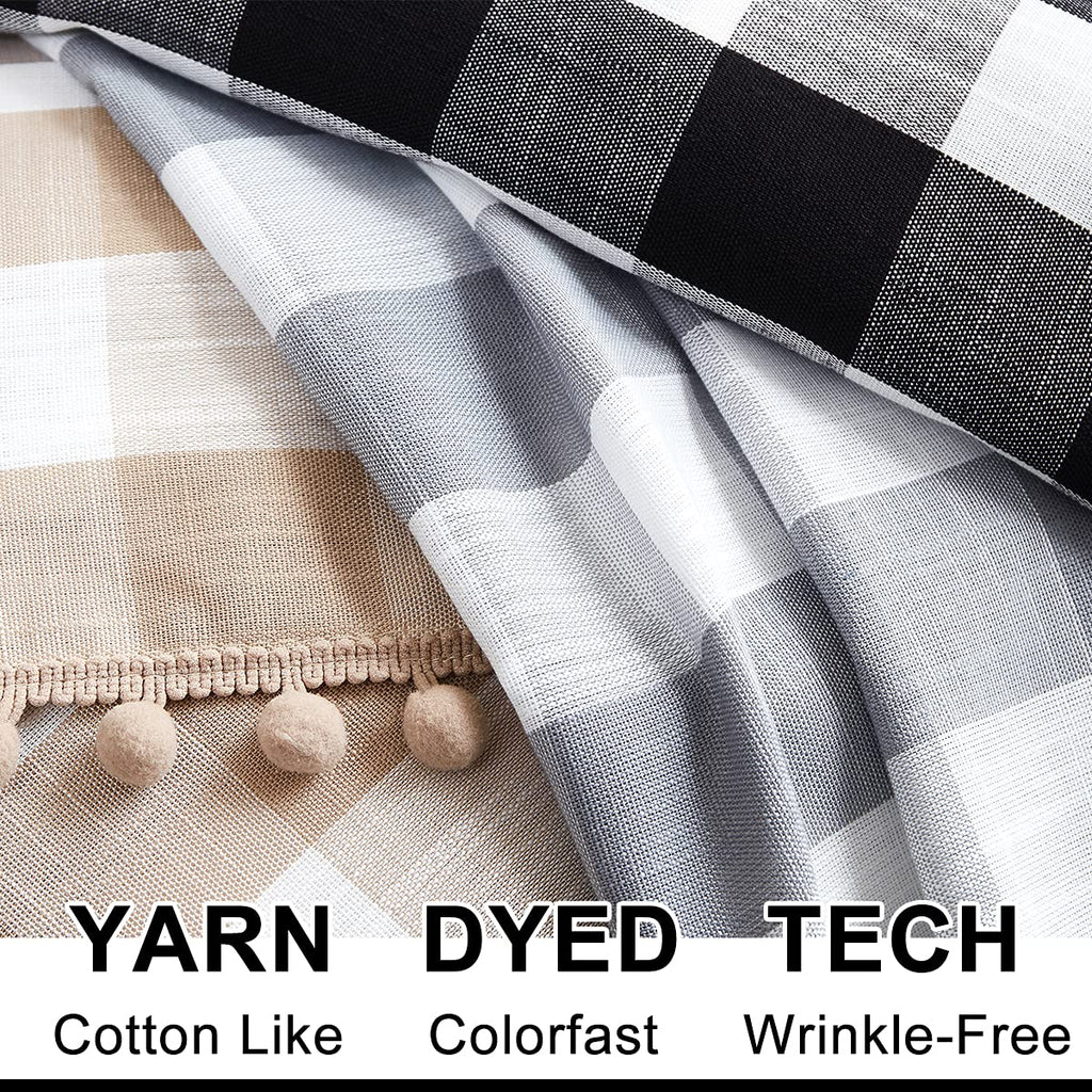 Plaid Kitchen Tier Curtains for Basement Laundry 27x24 Taupe White Check 2