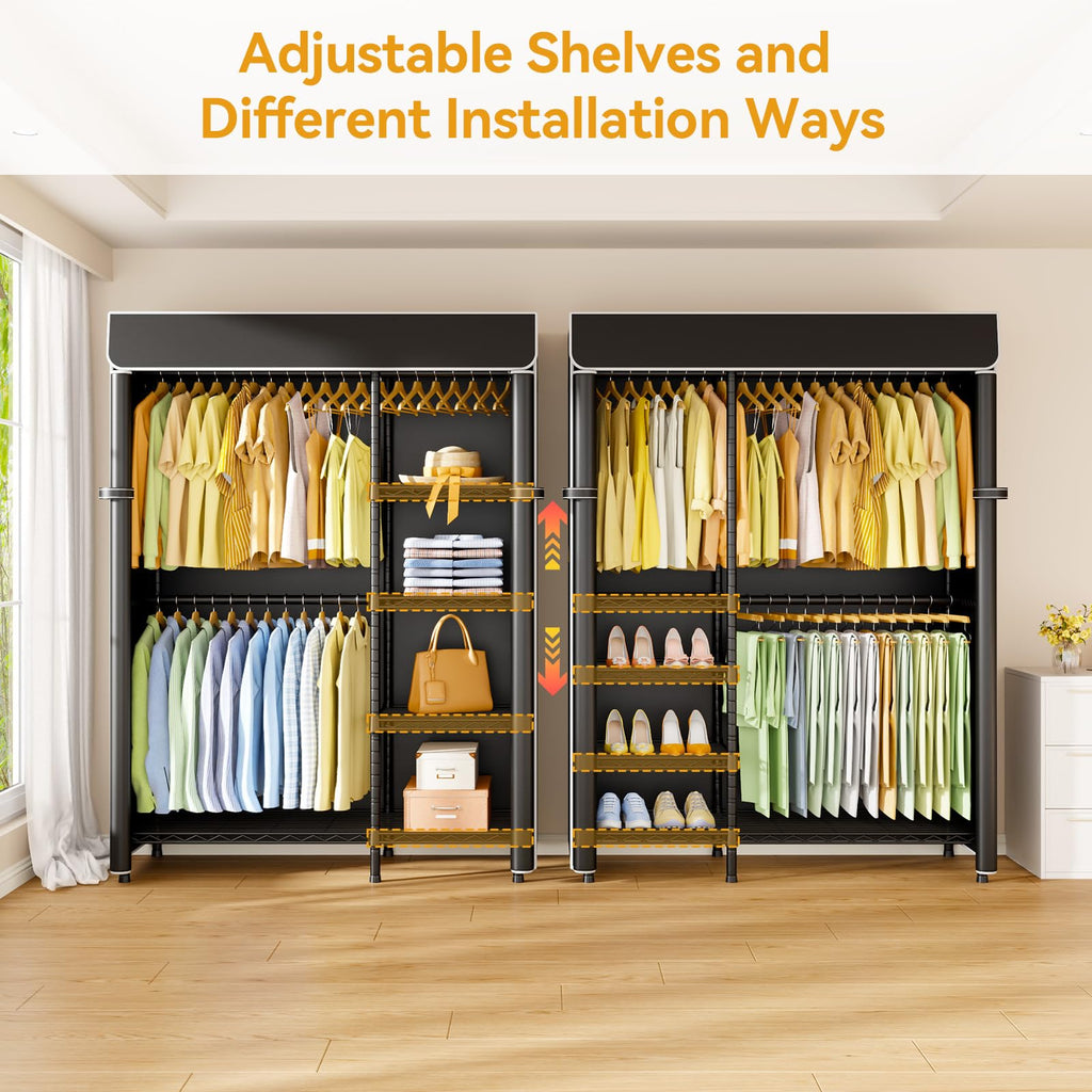 F2C Clothes Rack with Cover, 47.2"W x 16.5"D x 78.3"H, Load 692lbs