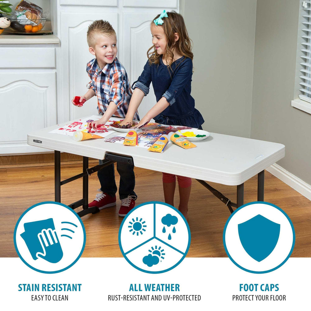 4-Foot Commercial Adjustable Folding Table, Almond