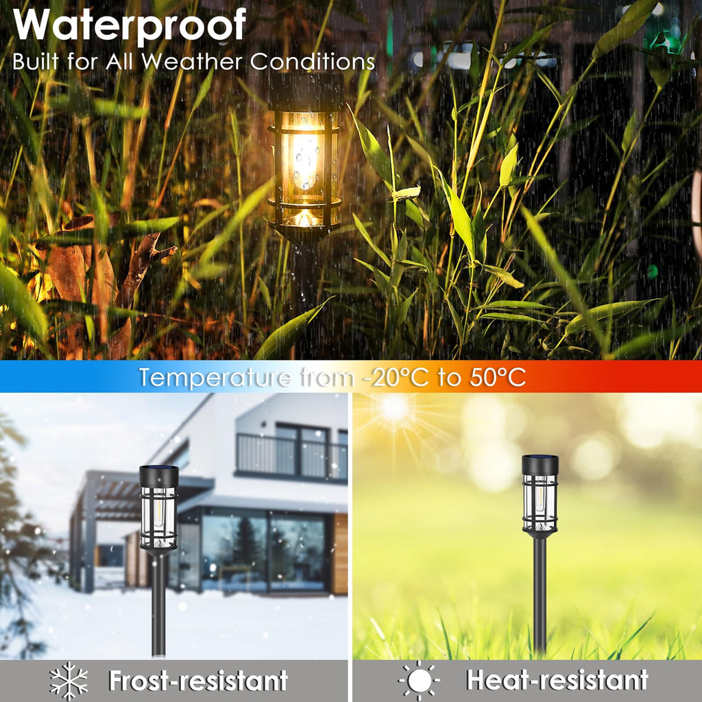 Solar Pathway Lights, 8 Pack LED Solar Lights Outdoor Waterproof, Glass Metal Garden Lighting for Yard Path Landscape