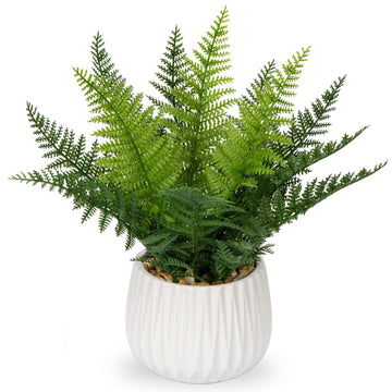 Faux Plant Indoor in Ceramic Pot 12" Artificial Potted Fern Fake House Plants for Desk Office Bathroom Garden