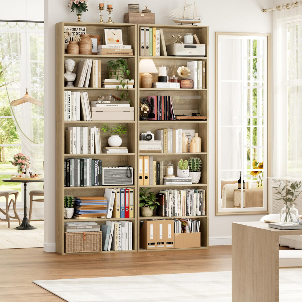 82" Tall Bookshelf Bookcase 7-Tier Open Display Shelves, Light Oak