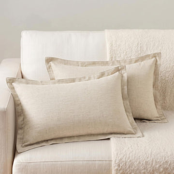 2 Pcs Linen Natural Lumbar 12x20 Inch Flange Throw Pillow Cover