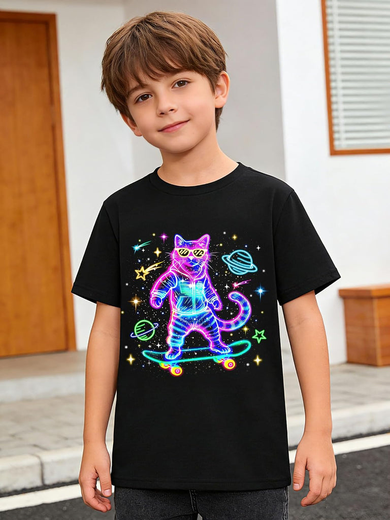 Boys 2 Pack Graphic T-Shirts, Stretch Short Sleeve Tees