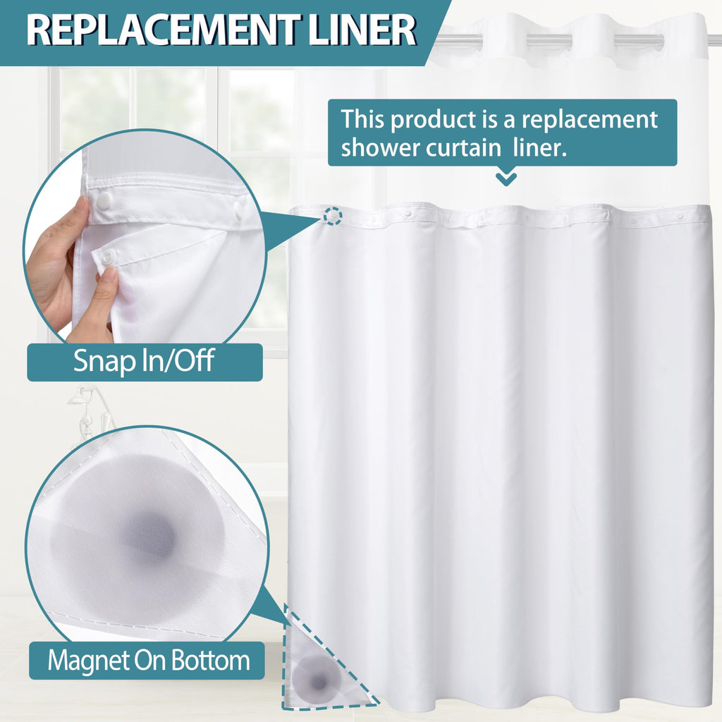 2 Pack Hotel Fabric Snap in Shower Curtain Liner Replacement Removable Water Repellent Liner Shower Curtain Liner 70W