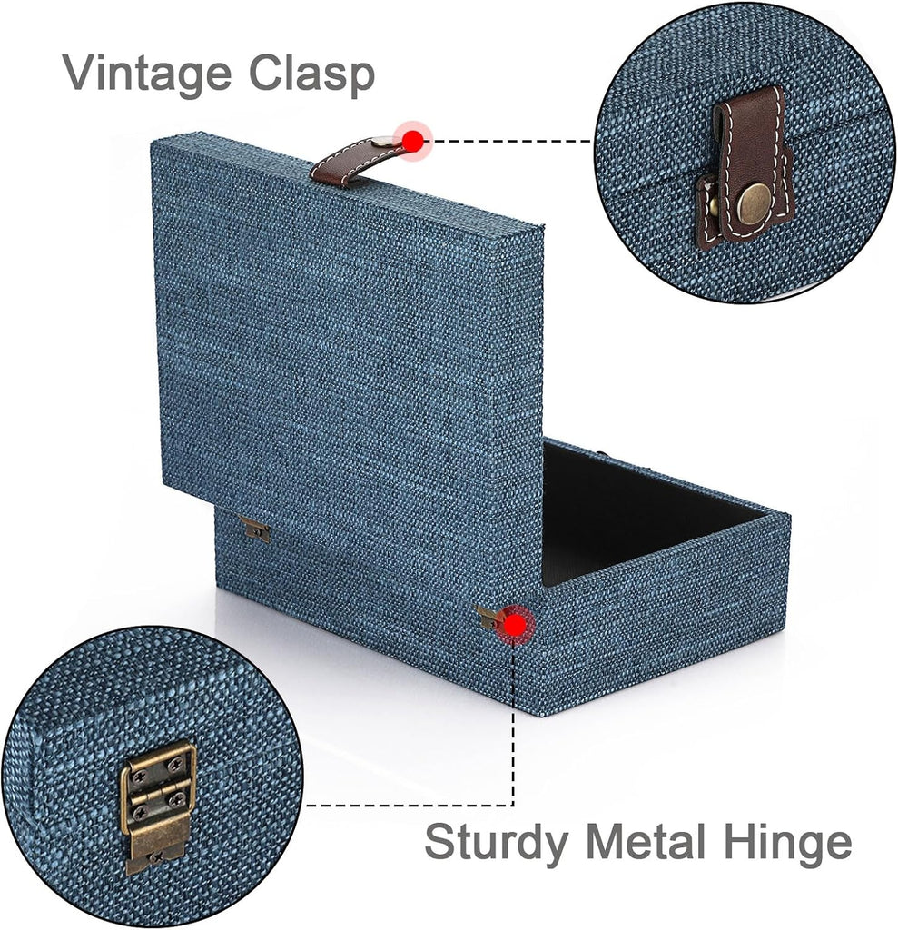 Treasure Chest Jewelry Box Wooden Decorative Box with Linen Covered