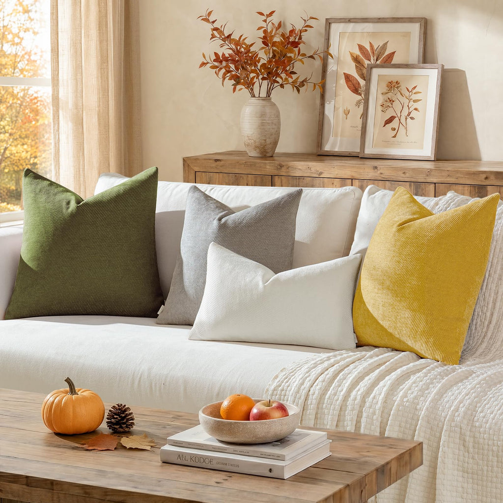 Fall Decorative Throw Pillow Covers Pack of 2, 22x22 Inch Mustard Yellow