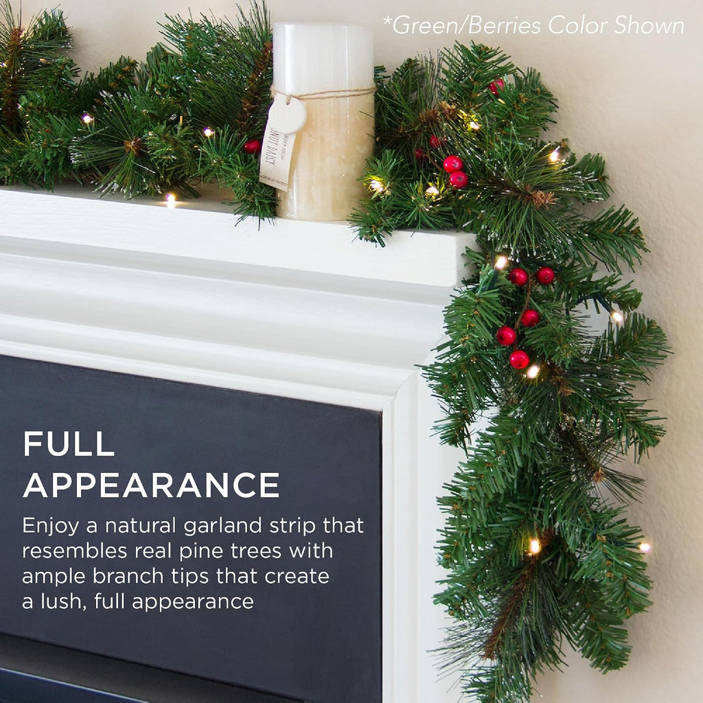 9ft Pre-Lit Battery Powered Christmas Garland for Stairs, Traditional Fireplace Holiday Decoration w/ 50 2-in-1 LED