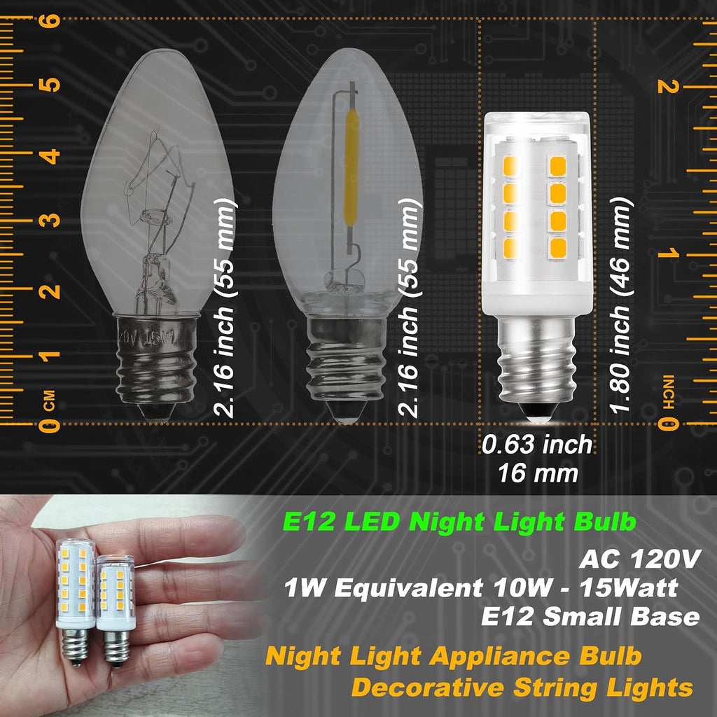 E12 Candelabra Base Night Light Bulb 1W Equivalent 10W 15W 2700K Warm White