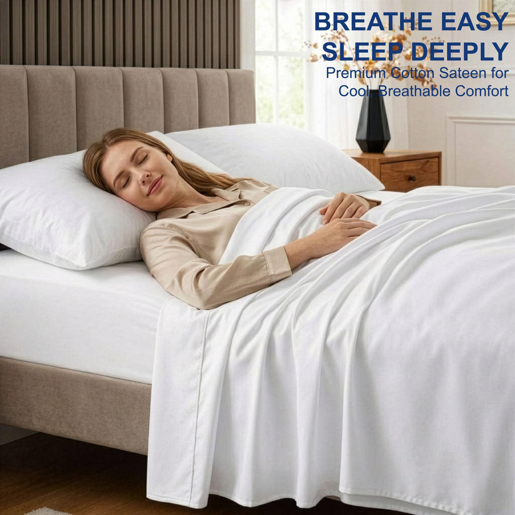 4 Piece Full Sheet Set, 100% Cotton, 16-inch Deep White