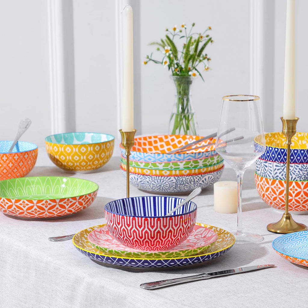 Ceramic Plates and Bowls Sets, 32 Pieces Dinnerware Sets for 8, Scratch Resistant Dish Set for family